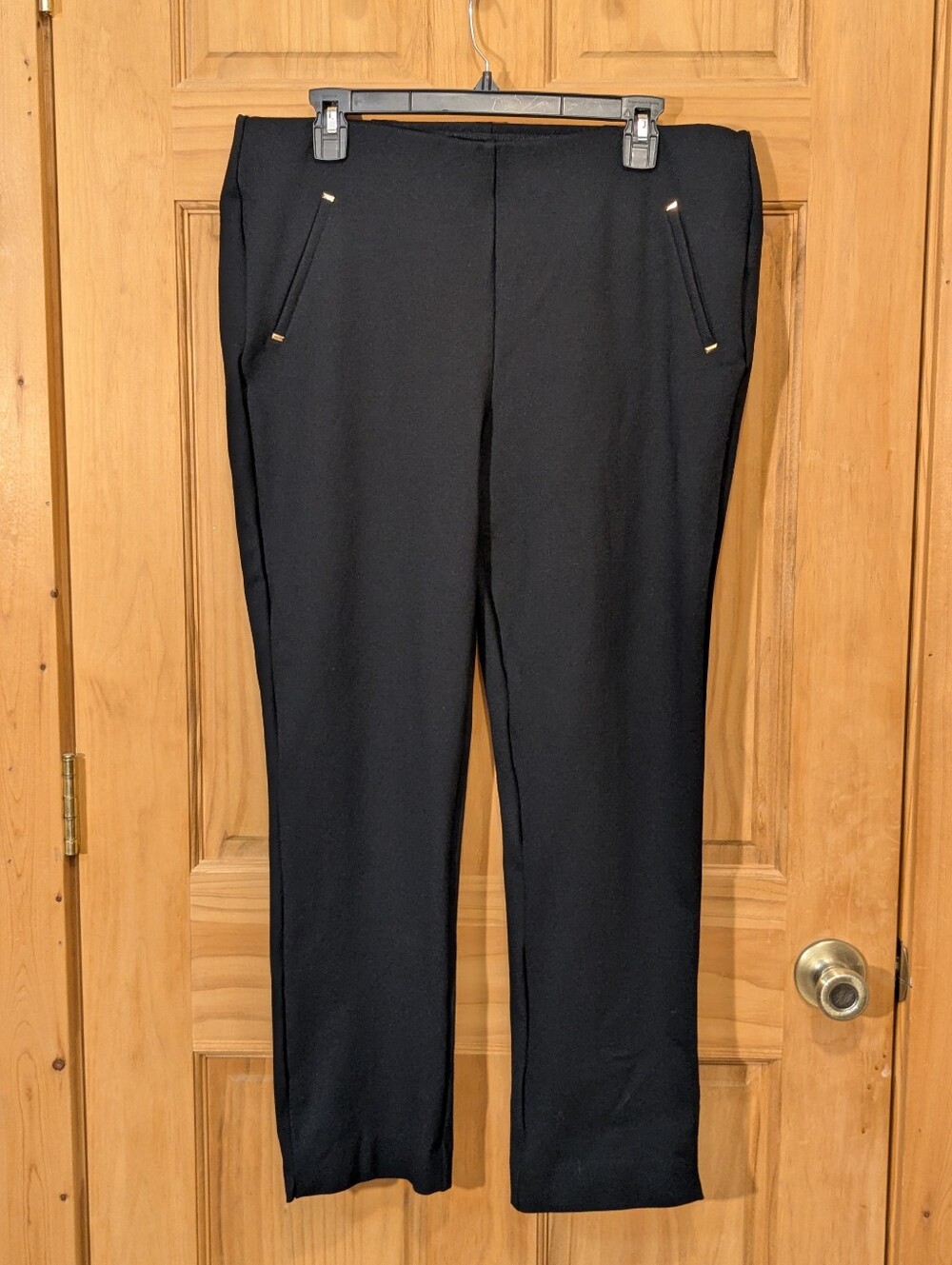 Chicos Juliet Slim Trim Detail Ankle Pants Size 2.5 US 14 Black Pull On Chic